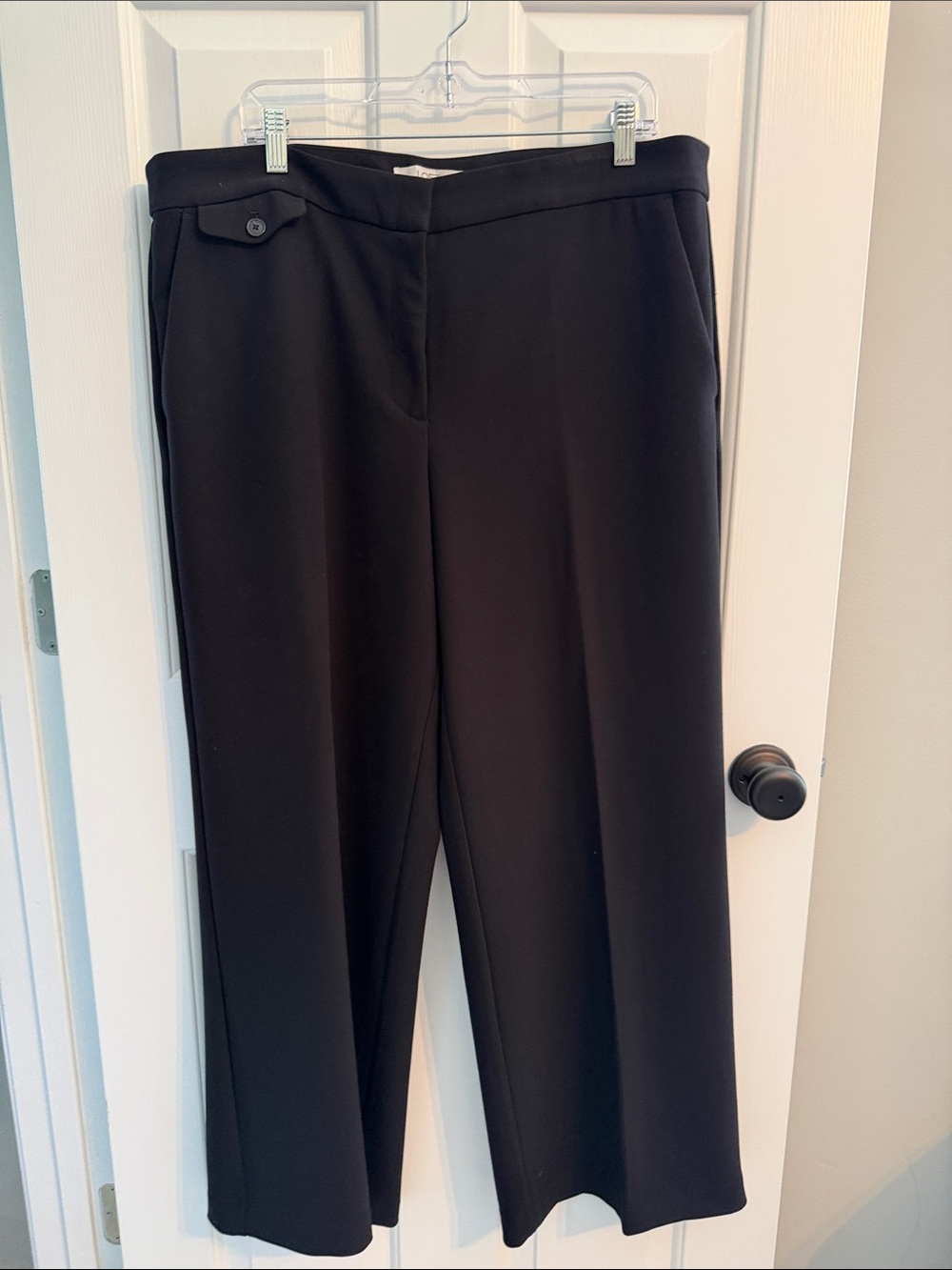 LOFT Black Wide-Leg Trousers with Button Tab